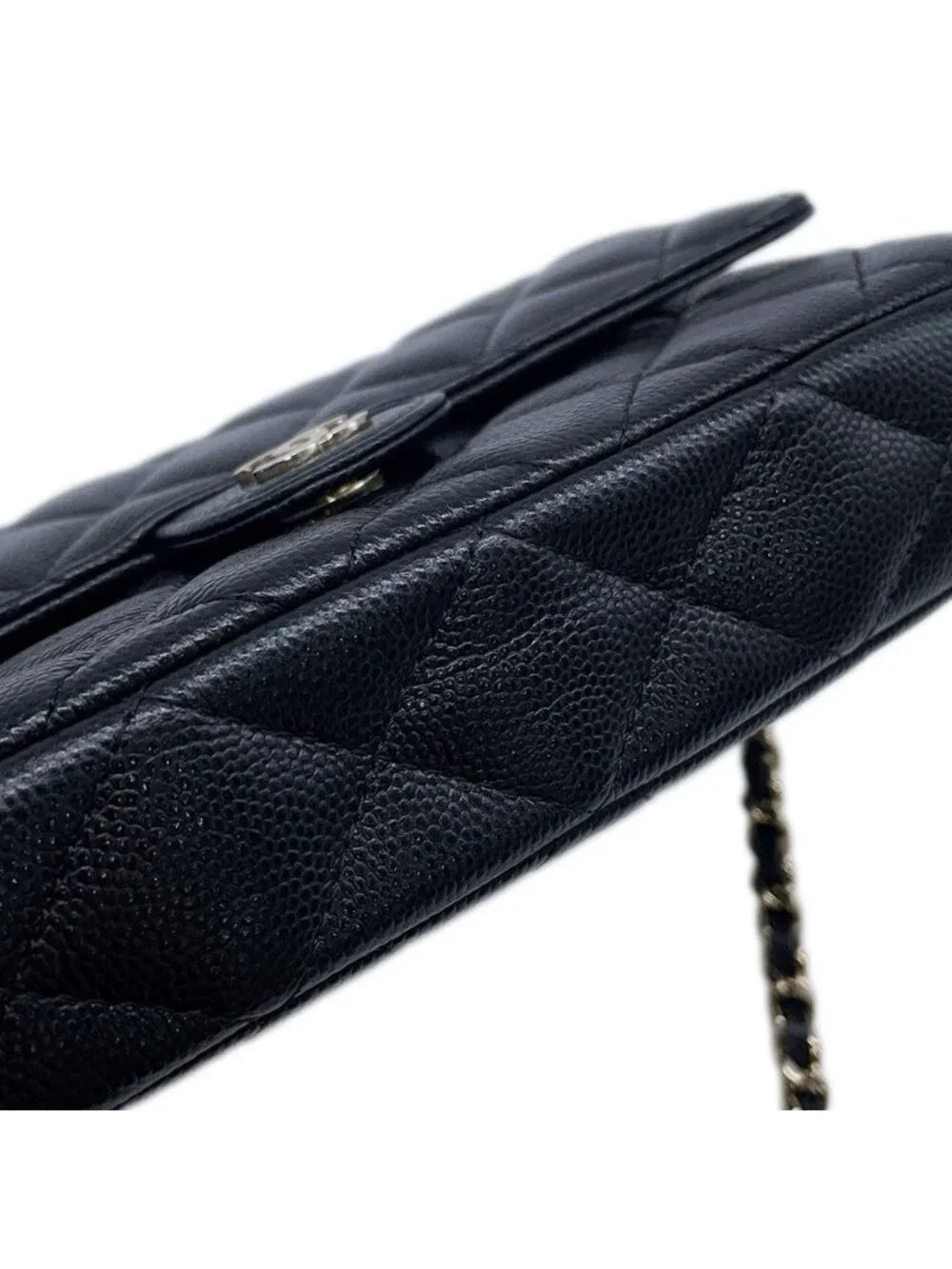 Chanel Chain Shoulder Bag Flap Phone Case Quilted CC Logo Caviar Leather Black
